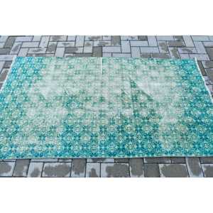 พรมตุรกีขนาด 3.37x6.1 ฟุต ลายตารางสีน้ำเงิน พรมขนสัตว์วินเทจ - Product Image 3