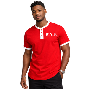 Camisa Henley Roja Premium de Kappa Alpha Psi, Talla Real, Mezcla de Algodón Suave, Tapeta con Botones, Insignia Bordada con Letras Griegas - Product Image 1