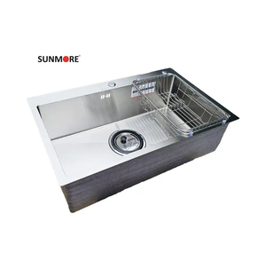 Fregadero de cocina SUNMORE SM 7646 de lujo grande de un solo cuenco hecho a mano de acero inoxidable con un orificio para ventas de fábrica de verduras Vietnam - Product Image 3
