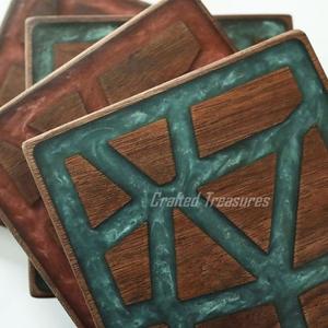 New Style Acacia Wood and Resin Drink <b>Coasters</b> Decorative Wood Resin <b>Coasters</b> for Drinking <b>with</b> <b>Holder</b> Heat Resistant <b>Coaster</b> - Product Image 3
