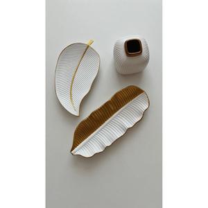 Juego de bandejas de hojas de esmalte blanco, Plato decorativo para servir y platos, suministros para restaurantes de Hotel, bandeja de Metal decorada, decoración del hogar - Product Image 1