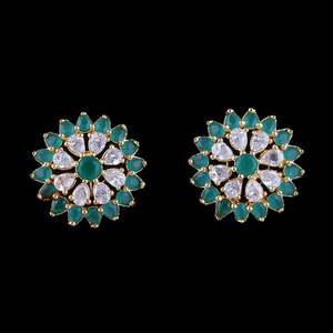 Boucles d'oreilles American Diamond - Vert et Doré - Product Image 1