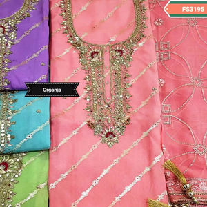 Trajes de traje Premium bordados a mano sin costuras de diseñador moderno Moda India-Estilo tradicional hacia adelante Organza hecha hermosa - Product Image 1