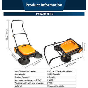 Spazzatrice per Pavimenti Nilebaca 27.5 Pollici, Manuale, con Contenitore da 6.6 Galloni, in Plastica Tecnica, Attrezzatura per Pulizie Commerciali - Product Image 6