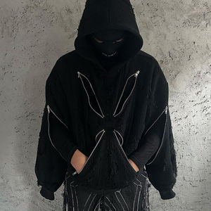 Sudadera con capucha desgastada con 4 cremalleras frontales y cremalleras de manga doble Sudadera con capucha unisex de lana de algodón 100% de alta calidad personalizada con estilo - Product Image 3