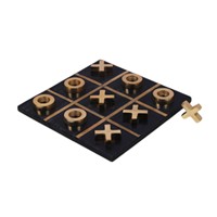 Juego de Tic Tac Toe de Diseño Tradicional Moderno en Madera Negra con Incrustaciones de Aluminio en Tono Dorado, Piezas XO a Juego, Hecho a Mano con Lujo