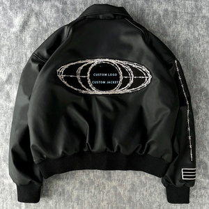 เสื้อแจ็กเก็ตหนังผู้ชายสีดำมีซิปปักลายกำมะหยี่สำหรับฤดูหนาว - Product Image 2