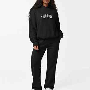 Conjunto Deportivo de 2 Piezas de Alta Calidad, Sudadera Holgada con Capucha y Pantalones Deportivos Acampanados, 100% Algodón, Color Sólido, Transpirable - Product Image 3