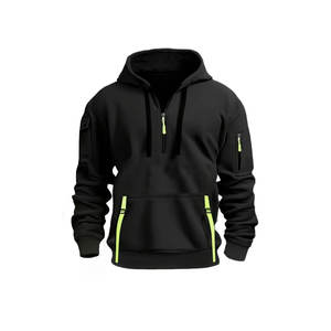 Sweats à capuche et sweatshirts surdimensionnés sport avec fermeture éclair en coton et polyester bicolore avec logo personnalisé pour hommes - Product Image 4