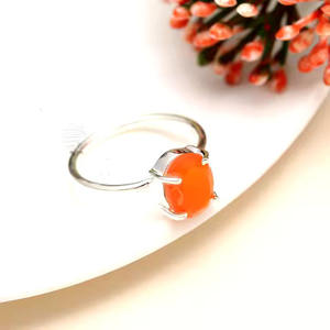 Anillo minimalista de Plata de Ley 925 con piedra de ónix naranja para mujer y niña, regalo de Navidad para ella - Product Image 3