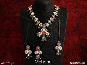 Collar con forma de PAAN de diseño antiguo, piedra completa, tradicional, MAANG TIKKA - Product Image 3