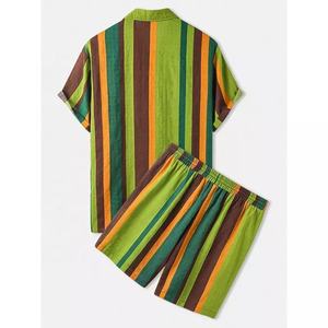 ชุดเสื้อฮาวายลายทางสำหรับผู้ชาย,เสื้อเชิ้ตแนวสตรีทลำลองชายหาดชุดเสื้อแขนสั้นและเสื้อเชิ้ตทรงหลวมสำหรับฤดูร้อน - Product Image 2