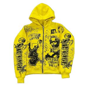 โลโก้แบบกำหนดเอง เสื้อกันหนาววินเทจ ซิปหน้า ผ้าฟลีซ 100% คอตตอน ทรงโอเวอร์ไซส์ สตรีทแวร์ พิมพ์ลายดิจิทัล ปักลาย ยูนิเซ็กซ์ - Product Image 1