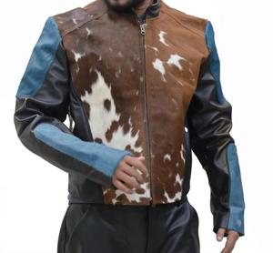 Veste en cuir de vache véritable pour homme, style western, marron et blanc, avec poils naturels - Product Image 3