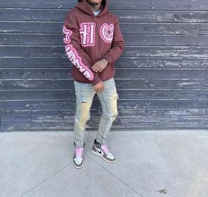 Sweat à capuche en molleton Streetwear H Design Marron chocolat Beige Broderie audacieuse Pull Homme Logo personnalisé 100% coton - Product Image 4