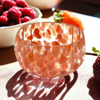 Bol à pois en verre coloré soufflé à la main à motif léopard, idéal pour dessert salade bougie aux fruits bol à matcha décor de fête à la mode