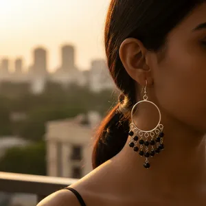 Pendientes de Araña con Cuentas Negras de Plata 925, Accesorios de Moda para Mujer - Product Image 1