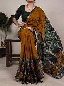 Sari Tradicional Chanderi con Estampado Floral, Poliéster Viscosa con Trabajo de Tejido Zari para Mujeres, Ropa de Fiesta para Adultos - Product Image 2