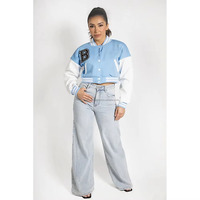 Veste de baseball courte à manches longues personnalisée pour femmes, style universitaire avec broderie, extérieur en coton et intérieur en laine