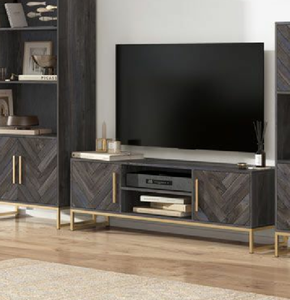 Meuble TV moderne solide de style ferme Design à chevrons en bois de manguier brut pour la maison Salle à manger Entrée Écoles Salon - Product Image 1