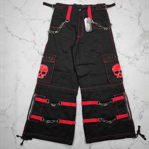 Pantalon noir et rouge à fermeture éclair pour femme, unisexe, gothique, grunge, punk, streetwear, pantalon à crâne - Product Image 1