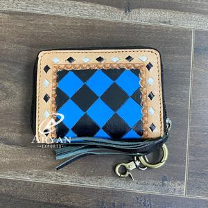 Vente en gros d'usine 2025 Portefeuille en cuir à fermeture éclair à motif à carreaux, nouveau portefeuille à monnaie en cuir de qualité supérieure avec porte-clés pour femmes - Product Image 1