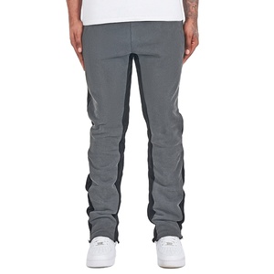 Alta calidad personalizado hombres lavado oscuro Flare Jogger pantalones Patchwork cintura elástica pantalones de chándal antiarrugas Hip Hop bordado 2026 - Product Image 1