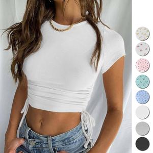 Ghtghtexexy ititness rorop OP EES rrganic ottoton rerewneck hirhirt hiror omen's crop top uustom Hort leleeve imple - Product Image 3