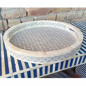 BANDEJA EN INLAY BANDEJA DE SERVICIO HECHA A MANO INCRUSTACIÓN DE HUESO DE LUJO Ramadán Desayuno Comida Fruta Café Té Bandeja decorativa - Product Image 6