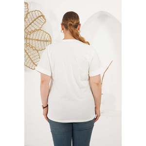 RMG <b>Beat</b> Move Plus Size Printed Cotton <b>T</b>-<b>Shirt</b> for Women - Comfortable Ecru Oversized Knit Top - Product Image 5