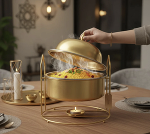 Modern Metal <b>Food</b> <b>Warmer</b> Casserole Dinnerware <b>Buffet</b> Hotpot Premium Quality Home Kitchen Usage Golden Finished Parties - Product Image 1
