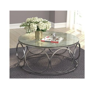 Grande table basse de qualité supérieure au design unique avec plateau en verre trempé et support brillant argenté à utiliser à la maison hôtel longe à bas prix - Product Image 1