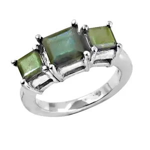 Anillo de Plata con Tres Piedras Geométricas para Mujer, Topacio y Morganita con Corte Esmeralda, Chapado en Rodio, Joyería para Regalo de Fiesta - Product Image 2