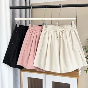 Novedad de verano, pantalones cortos de pierna ancha de talla grande, ropa de mujer de 100KG, pantalones calientes remachados simples e informales - Product Image 5