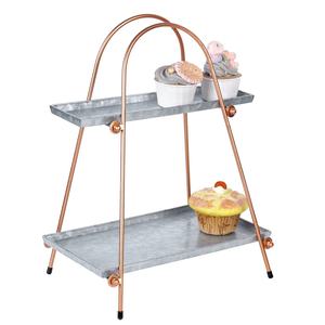 Support à gâteau galvanisé de Style lumineux avec support en cuivre, présentoir à Dessert rectangulaire multitâche à deux niveaux - Product Image 1