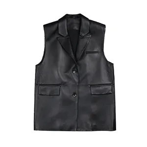 Neue Kollektion Damen schwarze Falschpelz- und Lederjacke ODM Firmenbestellung