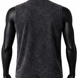 Camiseta sin mangas para hombre con lavado ácido, gráfico de llamas metálicas, estilo streetwear, vintage, lavada, oversize, tipo muscle, chaleco de algodón personalizado - Product Image 2