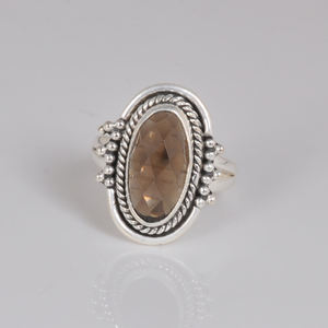 Anillo de ajuste de bisel de plata de ley 925, joyería de cuarzo ahumado para mujer para fiesta de boda, forma ovalada, piedras preciosas, Plata de ley a granel - Product Image 2