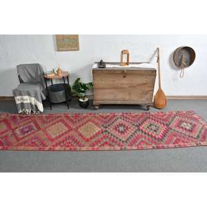 Vintage Turkish Kilim <b>Rug</b> Large Area 29 X 112 ft Red Beige Flat Weave <b>Jute</b> <b>Rug</b> with Patchwork Pattern Latex Backing for Hallway - Product Image 5