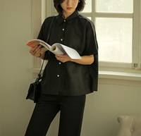 Chemisier en lin minimaliste pour femmes personnalisé grande taille à manches courtes haut décontracté ample avec bouton décoration Style formel Vintage
