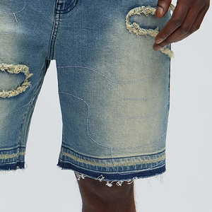 Pantalones cortos de mezclilla con dobladillo abierto y costuras en contraste a precio de fábrica para hombre/pantalones cortos de mezclilla con detalles deshilachados cómodos de alta calidad para hombre - Product Image 3
