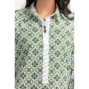 Camisa Floral Verde para Mujer, Estampado Dobby, Tejido de Gasa, Tallas XS-XXL, Estilo Casual de Lujo para Primavera/Verano, Ideal para Fiestas y Negocios - Product Image 4