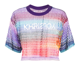 Camiseta de malla Sexy para chicas con logotipo personalizado de alta calidad, camiseta de gran tamaño Boxy Street Wear, camiseta de Hip Hop, camiseta de malla para mujer - Product Image 3