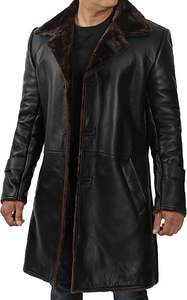 Chaquetas de Cuero Largas de Invierno para Hombre, Abrigo Negro Estilo Gabardina, Diseño Masculino, Manga Larga, Abrigo Formal, Chaqueta de Cuero de Color Negro - Product Image 5