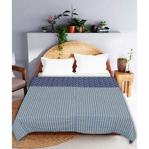 Blue Chevron Print 240 TC Algodón Cama doble Dohar (SHKR1028)-Custom King Single Twin Super King Soft Microfiber Poliéster Hoteles - Product Image 4