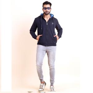 Basic Premium <b>Navy</b> <b>Blue</b> Fleece Full-Sleeve <b>Hoodie</b> Sweatshirt ODM Casual Winter Comfort Solid Design Zipper Men's Anti-Wrinkle - Product Image 1