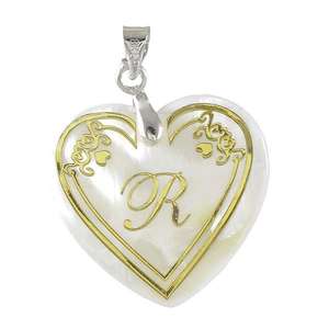 Regina Alphabet R Pendentif coquillage en forme de cœur en alliage de zinc plaqué or 24K Logo personnalisé Style religieux avec pierre de zircon Étanche - Product Image 1