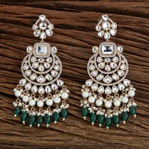 Kundan Long Beautiful High Quality Moti Earring With Rose Gold Plating in Elegant Polki Jewellery
