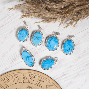 Pendentif ovale en turquoise bleue naturelle, cristaux de guérison de qualité supérieure pour la méditation, bijoux pour occasions spéciales, prix de gros. - Product Image 6