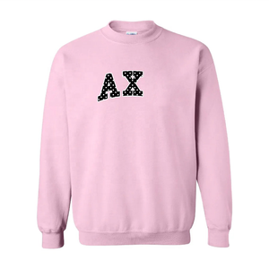 AXO Sisterhood เสื้อคอกลมปักลายจุดสีชมพู/เสื้อสเวตเชิ้ตสำหรับชมรมนักเรียน/เครื่องแต่งกายกรีก งานปักแบบเรียบสีดำและสีขาว - Product Image 1